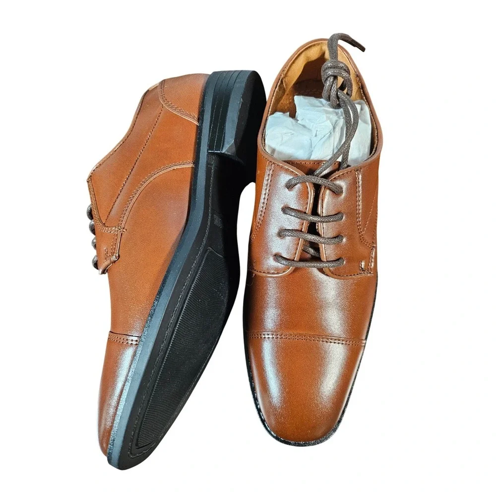 Stacy Adams Kallum Boys Cognac Cap Toe Oxford Dress Shoes 43439 Size 1.5 M